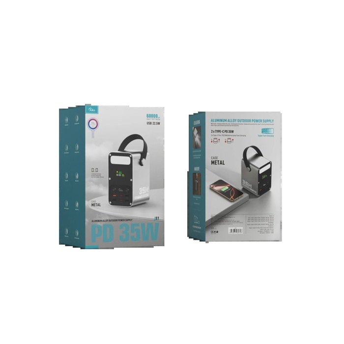 NTM J51 60.000 mAh Dijital Sarj Göstergeli Led Işıklı 35W PD Powerbank - Gümüş