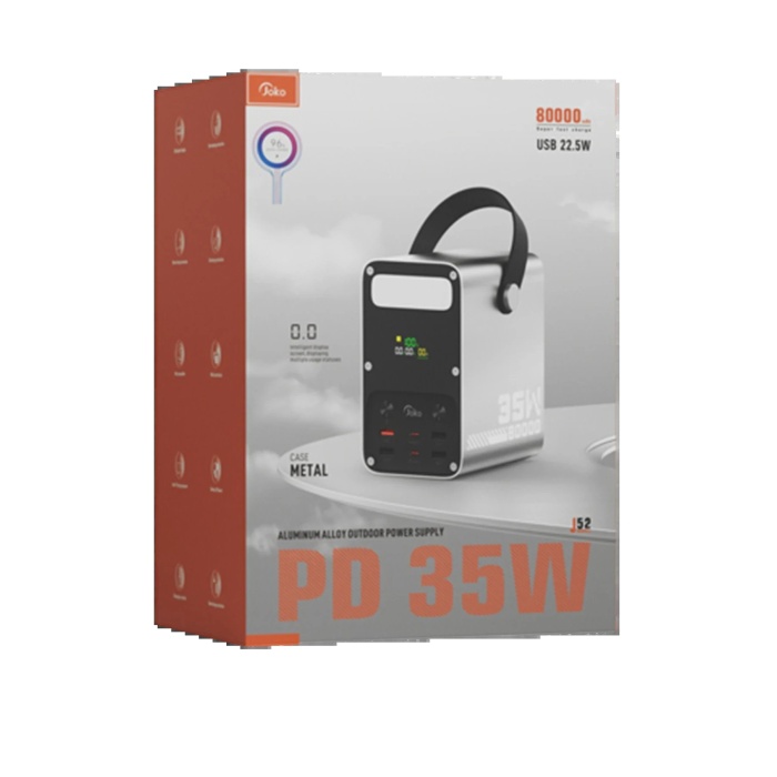 NTM J52 80.000 mAh Dijital Şarj Göstergeli Led Işıklı 35W PD Powerbank - Gümüş