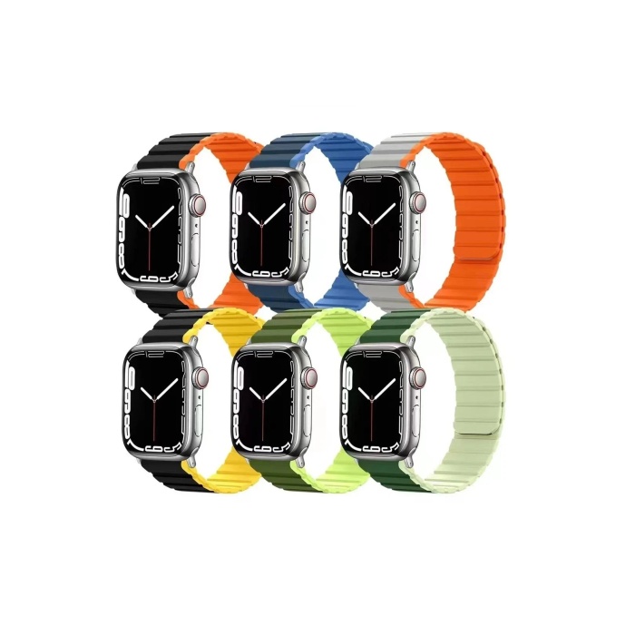 NTM Apple Watch 42mm MO-WB1 Çift Renk Mıknatıslı Silikon Kordon - Koyu Yeşil-Açık Yeşil