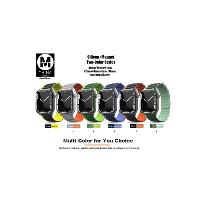 NTM Apple Watch 42mm MO-WB1 Çift Renk Mıknatıslı Silikon Kordon - Koyu Yeşil-Açık Yeşil