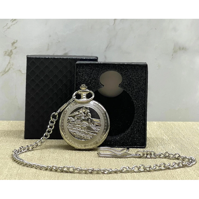 Özel Kutulu Tren Temali Gümüş Köstekli Saat Alk4675