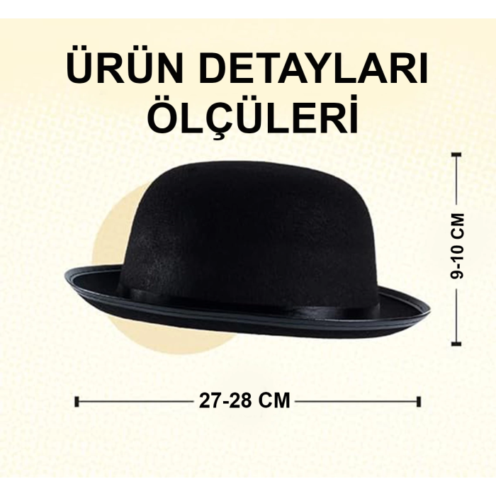 Charlie Chaplin Stil Çocuk Şapkası – Siyah Melon Parti Şapkası