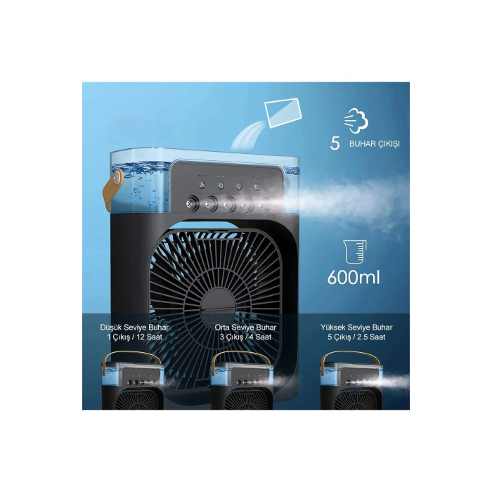 Taşınabilir Işıklı 5 Spreyli Vantilatör Buzlu Buharlı Vantilatör Mini Fan Nemlendirici