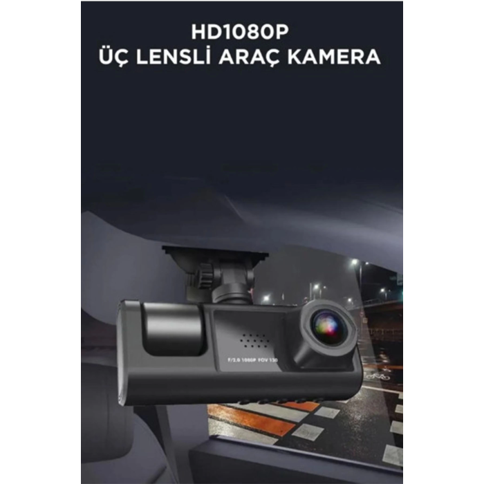 Araç İçi 1080p 3 Kameralı Lcd Ekranlı Gece Görüşlü , G-sensör , Geri Görüş Kamera