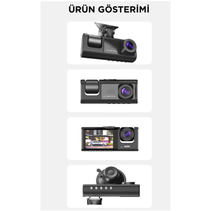 Araç İçi 1080p 3 Kameralı Lcd Ekranlı Gece Görüşlü , G-sensör , Geri Görüş Kamera
