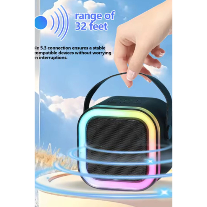 Karaoke Kablosuz Hoparlör Mikrofonlu Rgb Işıklı Bluetooth Speaker Tf Kart/usb Siyah