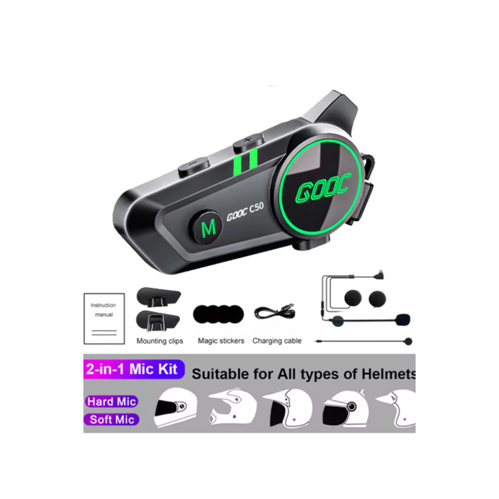 C50 2x Motosiklet Intercom Kask Kulaklık 1000 Mah Rgb Işıklı Çift Eşleşme