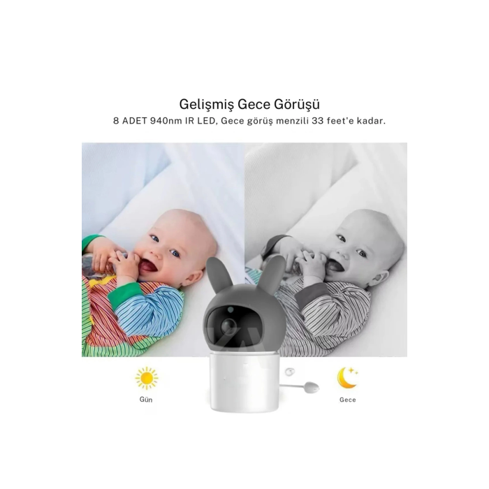 Bebek Kamerası Kumandalı Monitörlü Karşılıklı Konuşma Özellikli , Hatırlatıcılı Ip Bebek Kamerası
