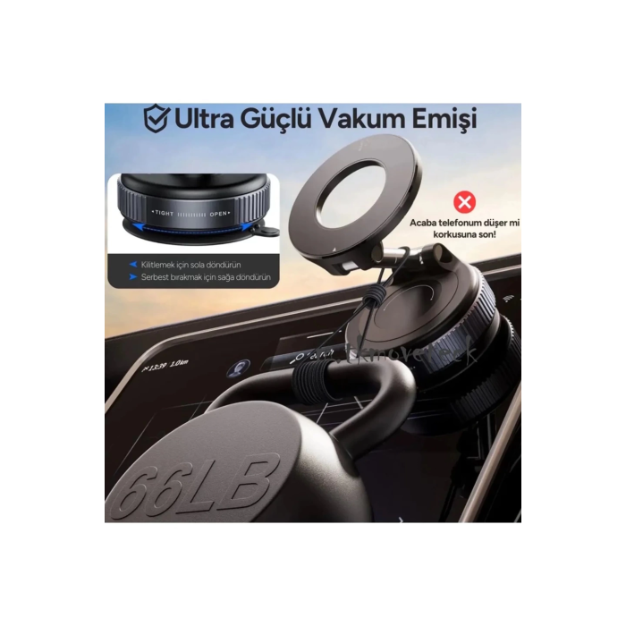 360 Dönebilen Ayarlanabilir Araç Içi Tutucu Kullanılabilen Vakumlu K007 Magsafe Telefon Tutucu