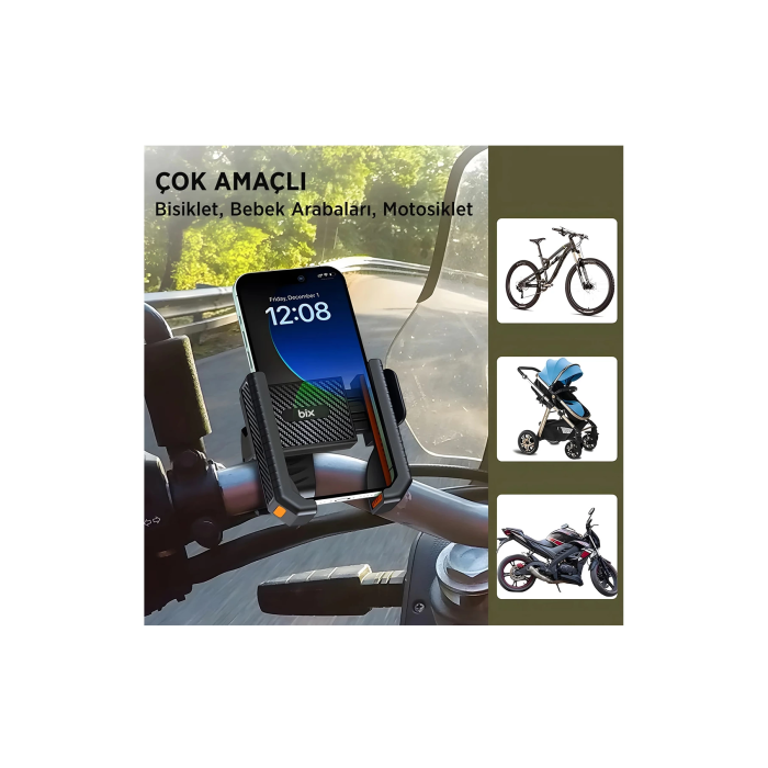 Gidon Bağlantılı Bisiklet Motosiklet İçin Esnek Abs 4-7.8″ İnç Telefon Tutucu 360° Dönebilen Tasarım