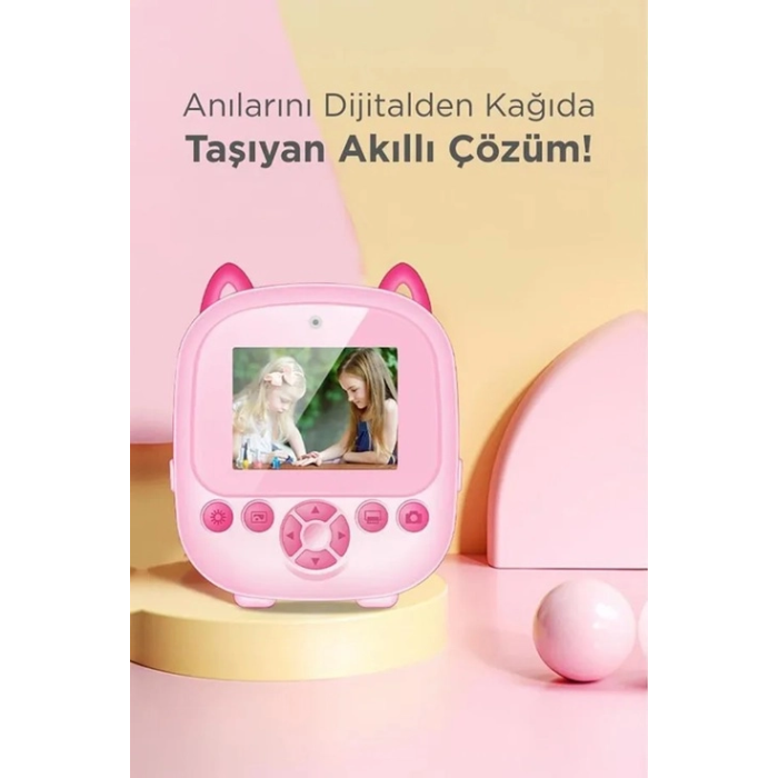 Dijital Video Fotoğraf App Destekli Çocuk Kamerası Termal Resim Kağıt Baskılı Yazıcı Pembe