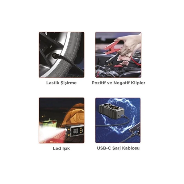 8000 Mah Taşnabilir Dijital Ekranlı Araç Akü Takviyeli,powerbank,ışıklı Oto Hava Kompresörü