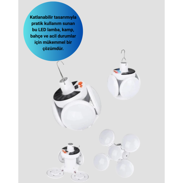 Solar ve USB Şarjlı Su Geçirmez Katlanabilir LED Lamba