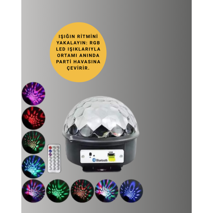 Taşınabilir RGB Disko Topu Bluetooth ve Uzaktan Kumanda Özellikli