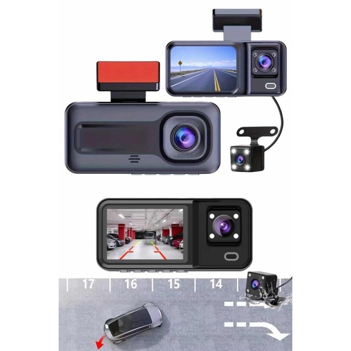 1080p Sürüş Kaydedici 2 İnç Araç Araba Ön İç Arka DVR IPS Ekran