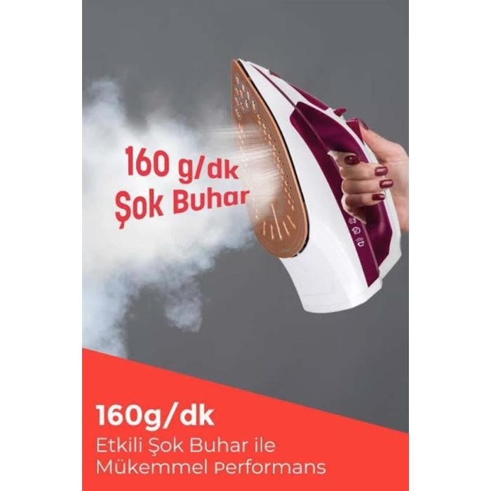 Seramik Tabanlı Kırmızı 2200 Watt Şok Buharlı Ütü