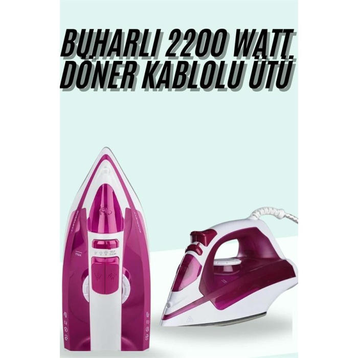 Buharlı Ütü 2200 Watt Seramik Tabanlı Taşınabilir Kablolu Ütü