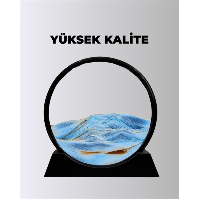 Rahatlatıcı Kum Sanatı – Yuvarlak Cam Çerçeveli Hareketli Kum Resmi, Ofis ve Ev İçin Etkileşimli Masaüstü Süs