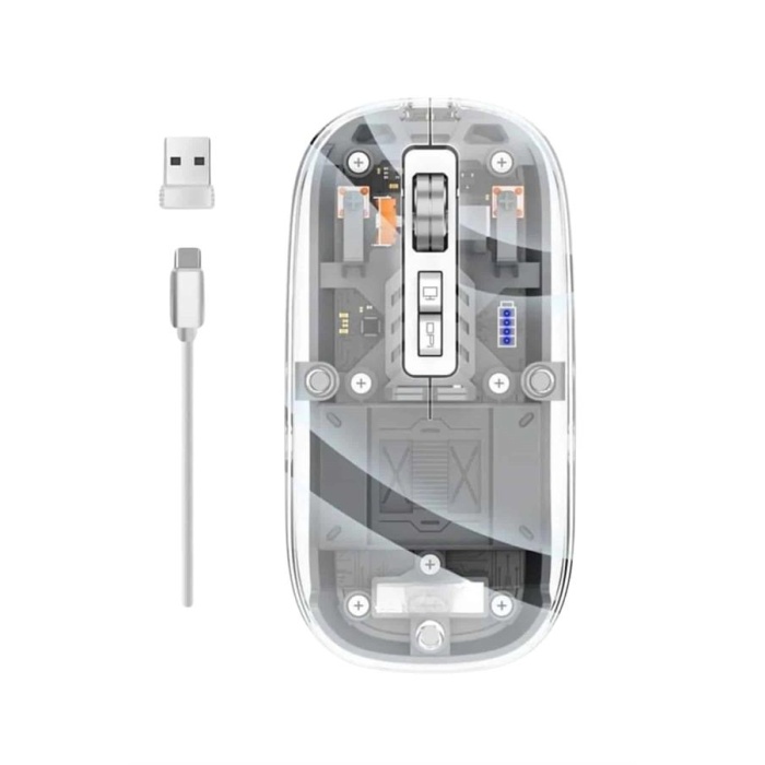 Mouse Fare Kablosuz Mouse Fare Şarjlı Bluetooth Sessiz 5 Tuşlu Şeffaf