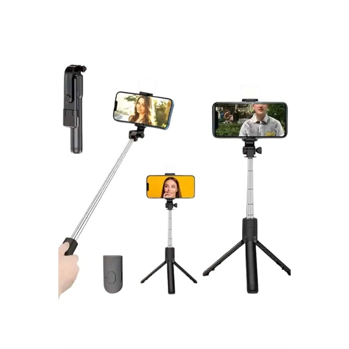 Tripod Selfie Çubuğu Bluetooth Kumandalı Kablosuz Led Işıklı