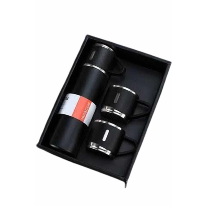 Termos Seti Paslanmaz Çelik 3 Bardaklı Vakumlu Termos Set 500 Ml 12 Saate Kadar Isı Koruma