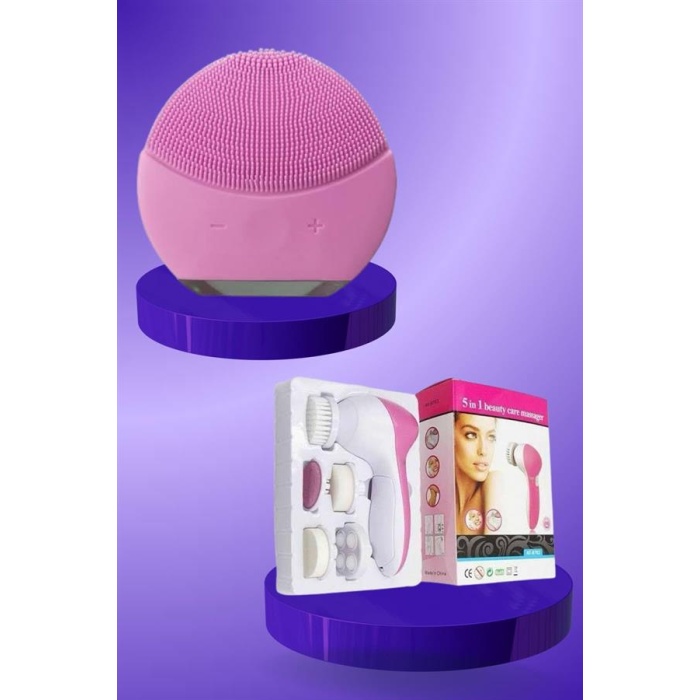 İkili Cilt Bakım Seti 5 Başlıklı Yüz Temizleme ve Masaj Aleti Canlandırıcı ve Onarıcı