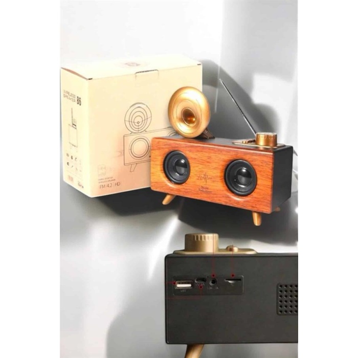 Bluetooth Hoparlör Ahşap Klasik Retro Gramofon Bluetooth Müzik Kutusu