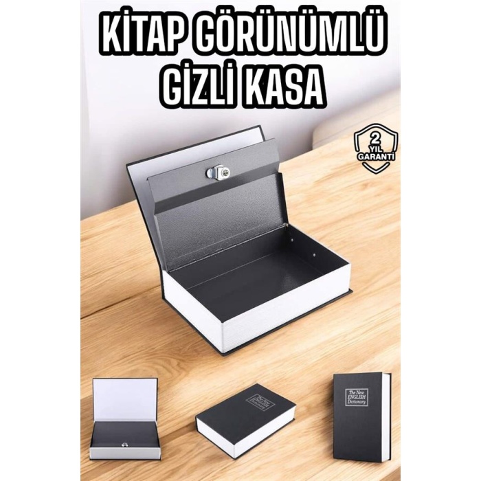 Gizli Kasa İngilizce Sözlüğü Kitap Görünümlü Anahtarlı Gizli Mini Çelik Kasa Kilitli