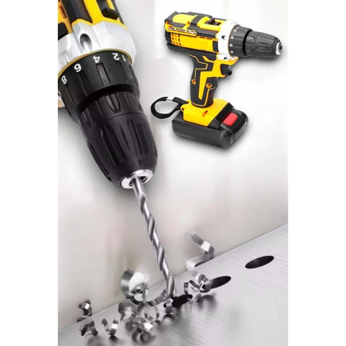 Metal Dişli 24W Akülü Matkap -Çift Bataryalı ve LED Çalışma Işığı ile Tam Set