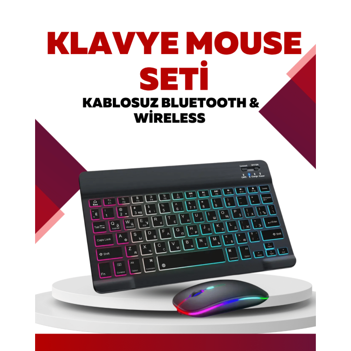 Bluetooth 5.3 Destekli Şarjlı Taşınabilir Klavye + Mouse Kombinasyonu