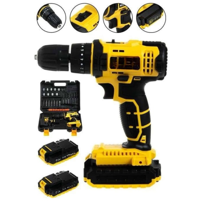 Metal Şanzıman Çift Akülü Bakır Sargı 24 Parça Led Aydınlatmalı Matkap Seti