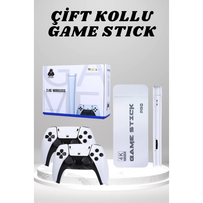 4K HD Görüntü Kaliteli Retro Game Stick 20000 Oyunlu Çift Kollu Beyaz Game Stick