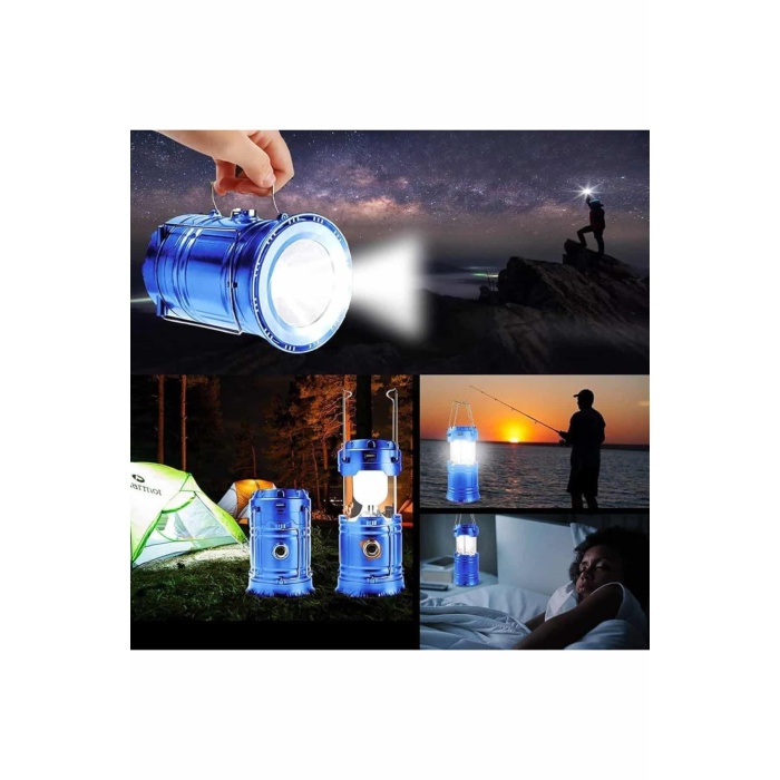 Solar Şarjlı Kamp Lambası Güneş Enerjili Kızaklı Kamp Feneri Çadır Feneri Led Işıldak