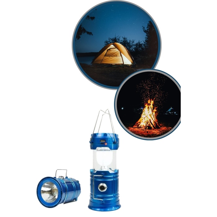 Büyük Boy Güneş Enerjili Kamp Feneri Işıldak Lamba USB Şarjlı