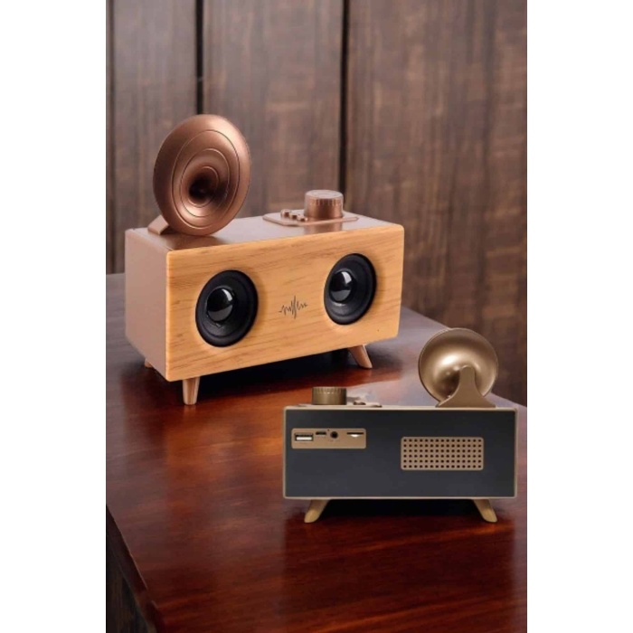 Bluetooth Hoparlör Ahşap Klasik Retro Gramofon Bluetooth Müzik Kutusu