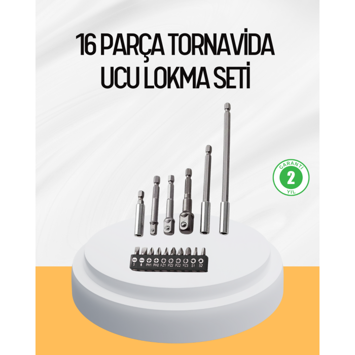 Ergonomik 16 Parça Bits Tornavida Uç ve Adaptör Seti
