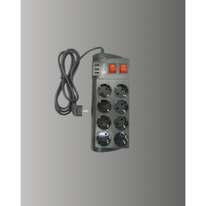 Termal Korumalı 8 Prizli 3 USB’li Uzatma Kablosu