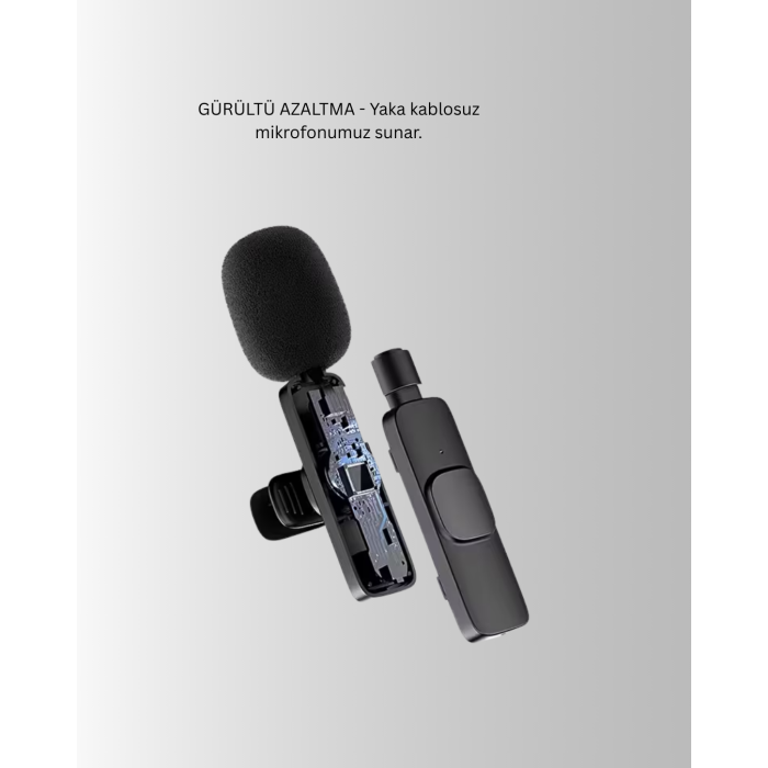 Çift Mikrofonlu Kablosuz Kayıt Seti iPhone Uyumlu Mini Mikrofon