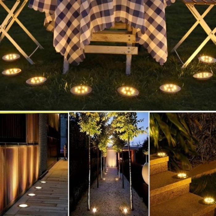 Solar Güneş Enerjili 8 ledli Kazıklı Çim Zemin Bahçe Aydınlatması 4 Lü Set