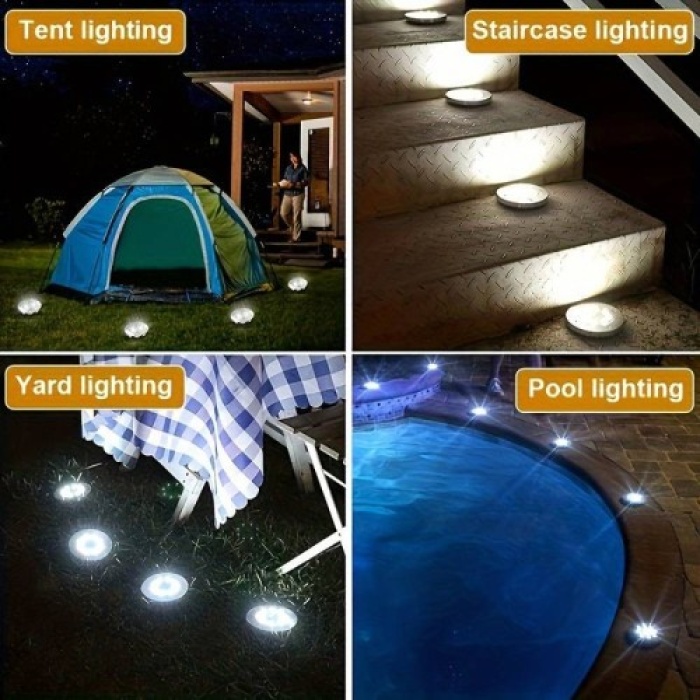 Solar Güneş Enerjili 8 ledli Kazıklı Çim Zemin Bahçe Aydınlatması 4 Lü Set