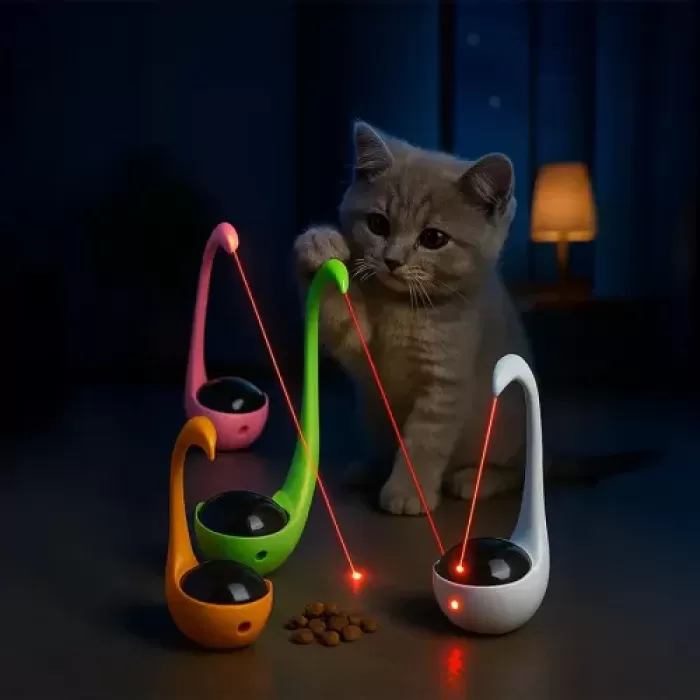 Kuğu Şeklinde Lazerli ve Mama Hazneli Kedi Oyuncağı