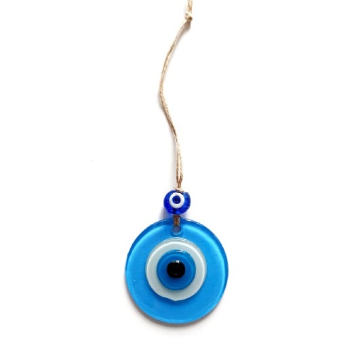 Nazar Boncuklu Bebek Mavisi Renginde Mini Duvar Süsü Dekoratif Hediyelik Cam Eşya