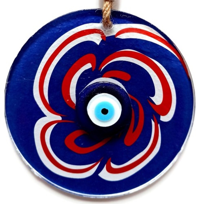 Nazar Boncuklu Lacivert Şeker Modelli Cam Duvar Süsü