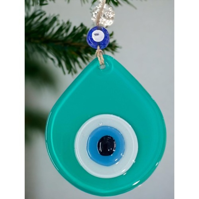 Orta Boy Açık Yeşil Damla Desen Nazar Boncuklu Duvar Dekoru Cam Duvar Süsü