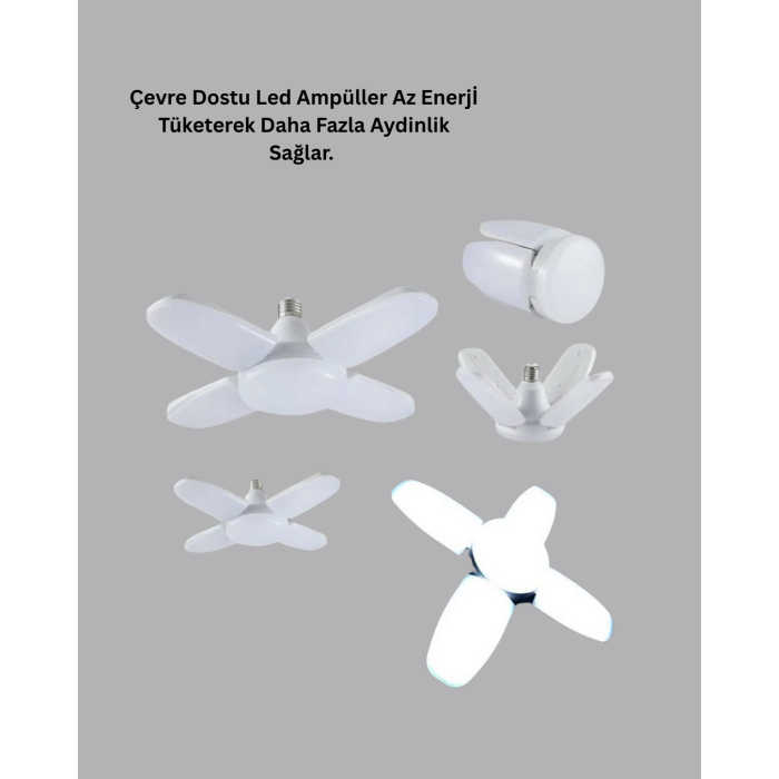 Tasarruflu Pervane LED Ampül 4 Kollu 60 Watt Geniş Alan Aydınlatma