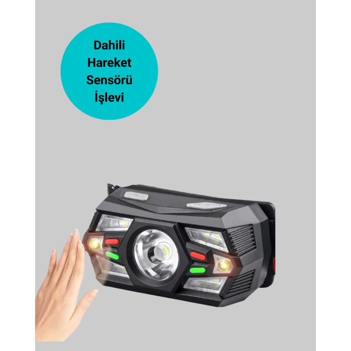 Sensörlü LED Kafa Lambası Kırmızı Beyaz Işık Ayarlanabilir