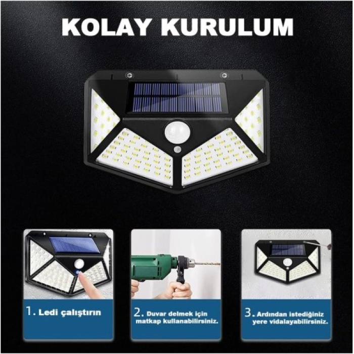 100 Led Dış Mekan Solar Aydınlatma Fotoselli Solar Lamba