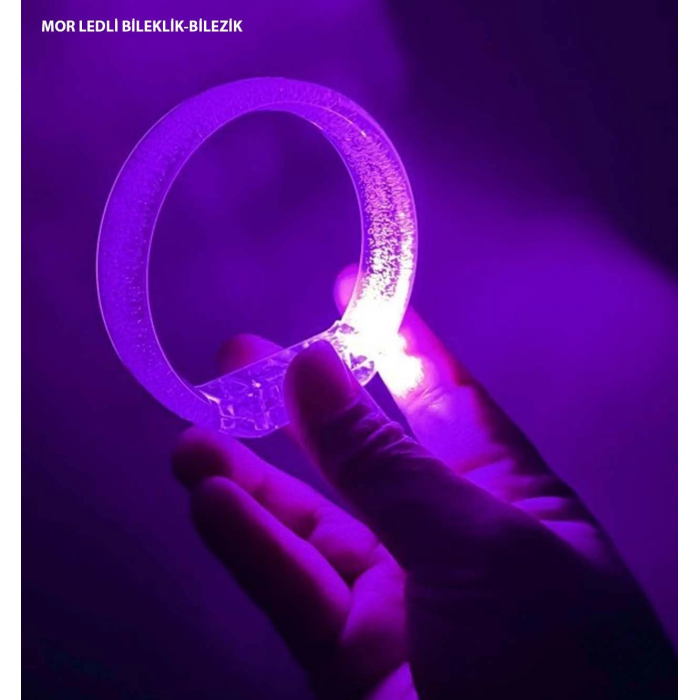 Mor Led Işıklı Baskı Yapılabilen Pilli Bileklik Bilezik 1,5 Cm Genişlik