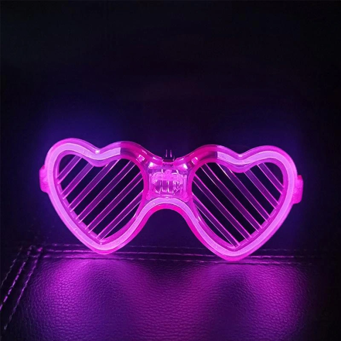 Pembe Led Işıklı Kalp Gözlük – 3 Modlu Parti  Glow Gözlüğü