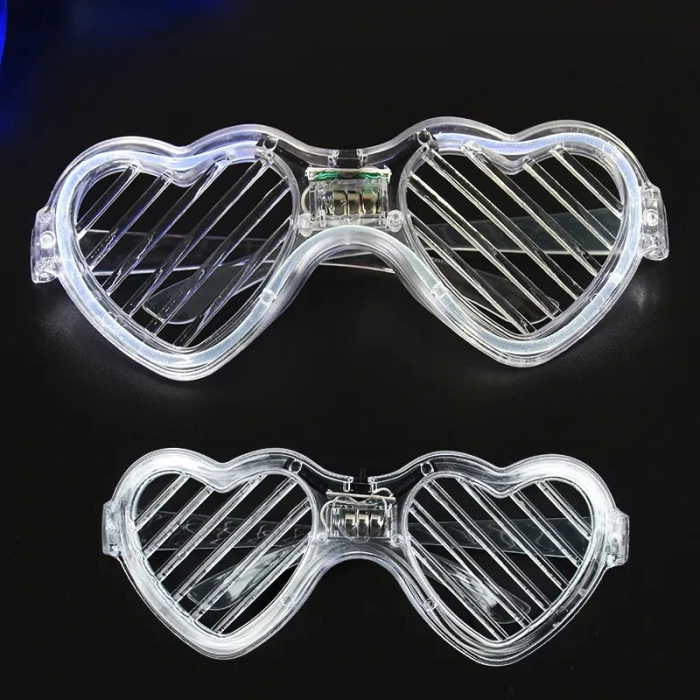 Beyaz Led Işıklı Kalp Gözlük – 3 Modlu Parti  Glow Gözlüğü